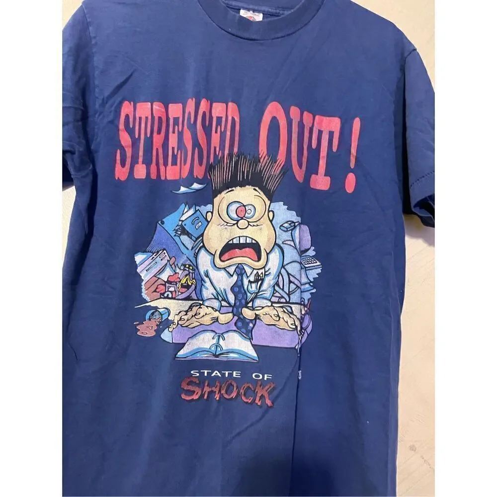 VTG 1996 Stressed Out! State of Shock Tshirt Freeze NY 90’s USA M one stitch “HO - Picture 3 of 7